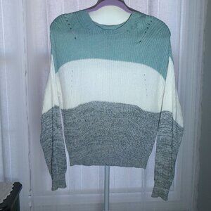 GARAGE Long Sleeve Scoop Neck Green, Cream & Gray Color Blocked Sweater S